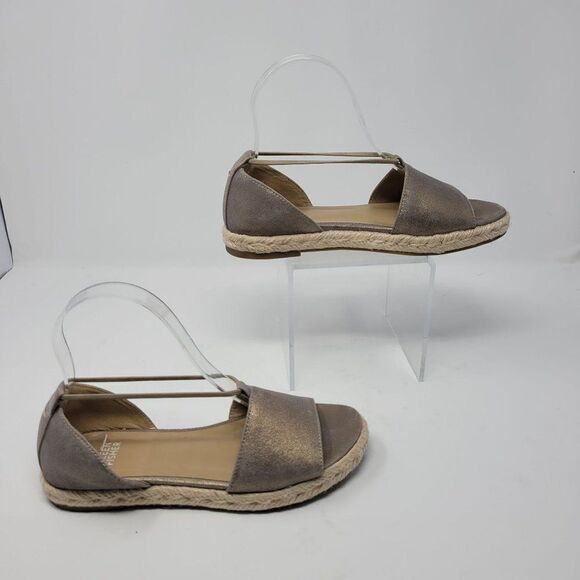 Eileen Fisher Shoes Mews Leather Slip-On Espadrilles Peep Toe Metallic Gold 6.5 - Picture 7 of 10